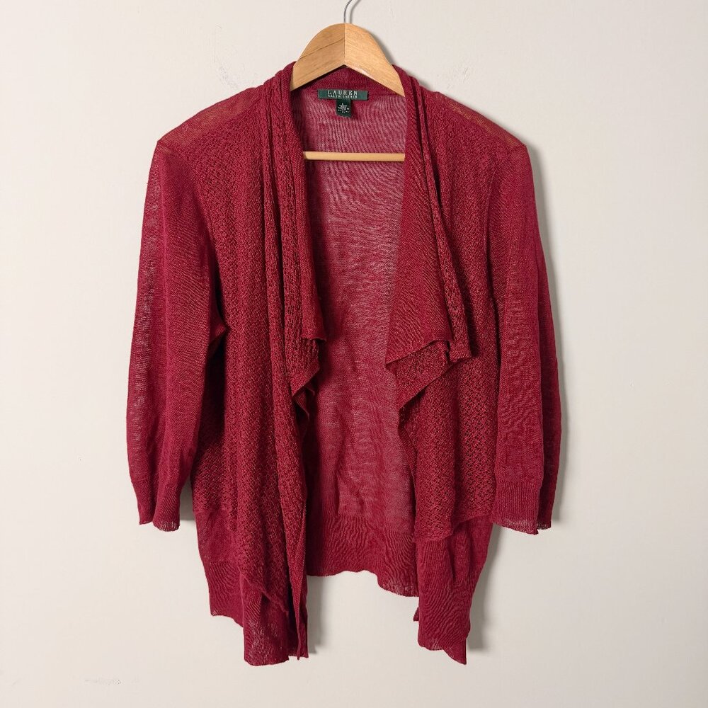 2/$30 Lauren Ralph Lauren Red Linen Open Front Cardigan Large